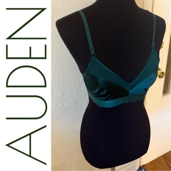 Auden Other - Auden Dark Green Satin Mesh Bralette Unlined Semi Sheer Size S